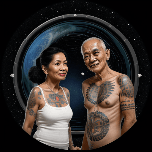 AI generated: An old couple the male being Filipino the woman Italian. The woman is about a head height shorter. C...