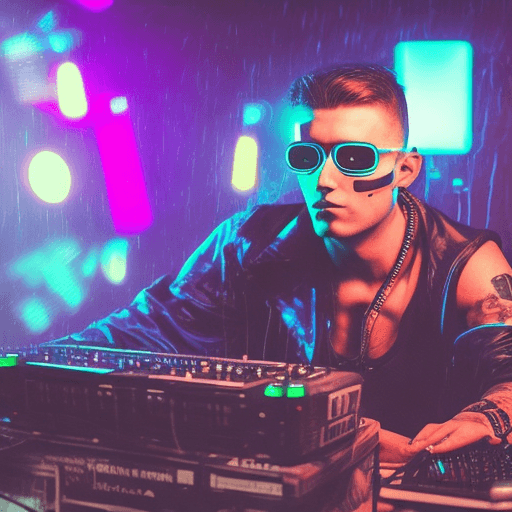 AI generated: cyberpunk man dj in a party