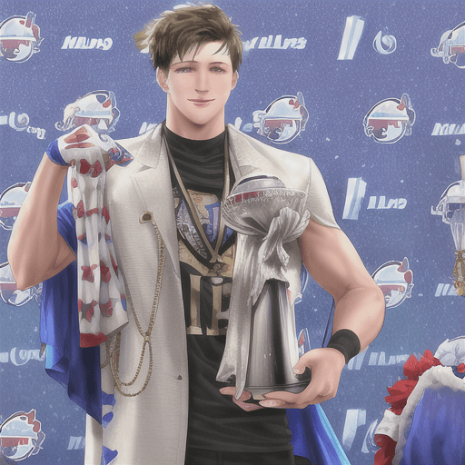 AI generated: Buffalo Bills QB Josh Allen, posing with the lombardi trophy after winning the superbowl.