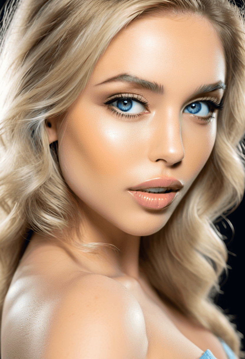 AI generated: This is a photograph of a gorgeous woman with golden blonde hair, from the side. Head turned toward ...