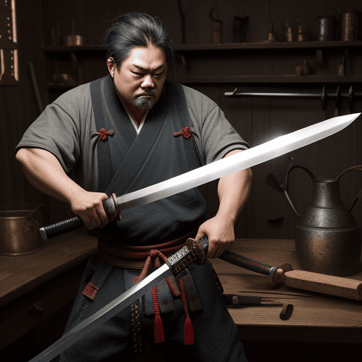AI generated: blacksmith use hammer to create samurai sword