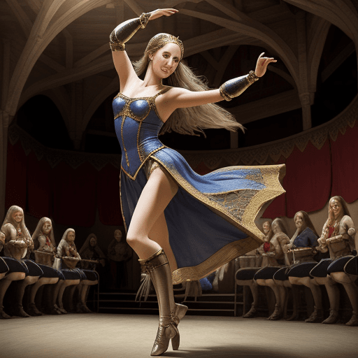 AI generated: Hyper realistic High resolution photography medieval times female dancer medieval great hall