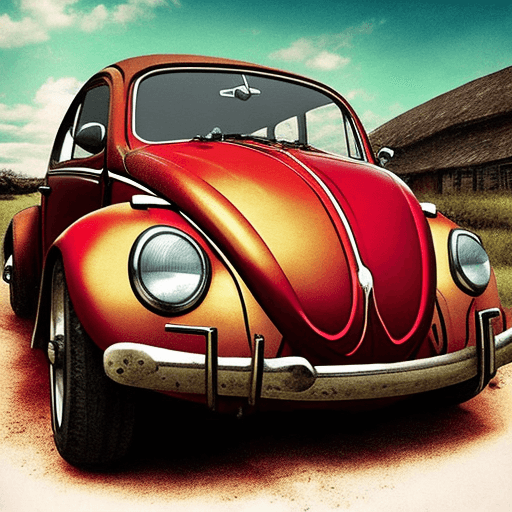 AI generated:  vw beetle vintage poster, in the style of rustic simplicity, gritty reportage, kombuchapunk, rusty ...