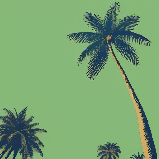 AI generated: A variation of a palm tree depicted in a classic screen-print (silkscreen) style, featuring bold, cl...