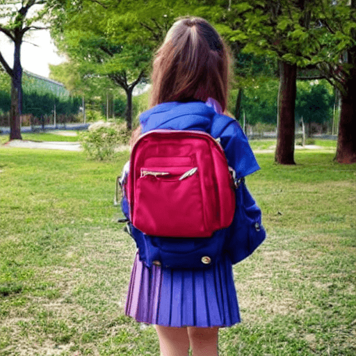 AI generated: a cute girl with schoolbag goes to school