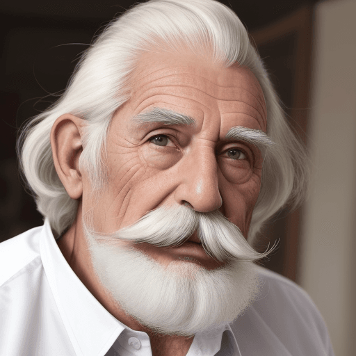 AI generated: foto realista de hombre de 70 años de frente cabello largo canoso con ropa de cuero sin barba ni big...