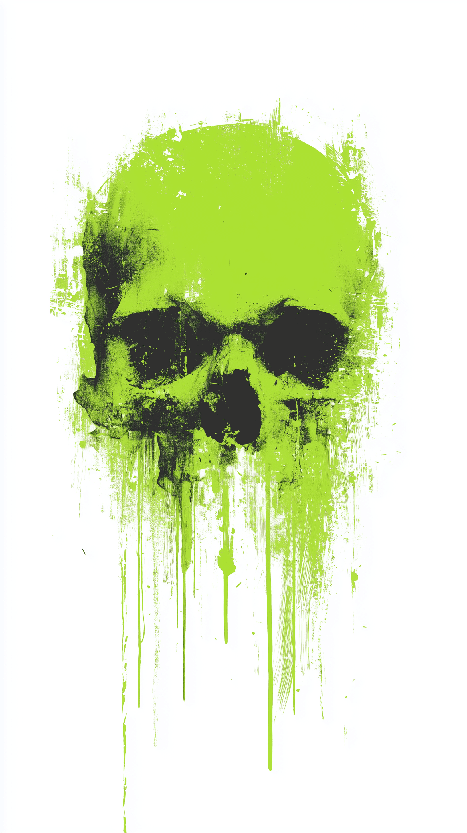 AI generated: sumi-e style, central front, skull, neon green color, solid white backdrop, rough, rich detailed --a...