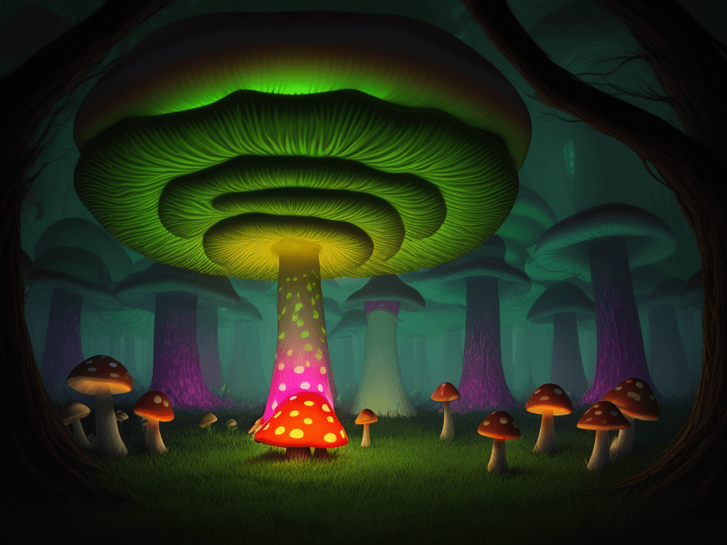 AI generated: large glowing mushroom forest --style raw --v 6.0