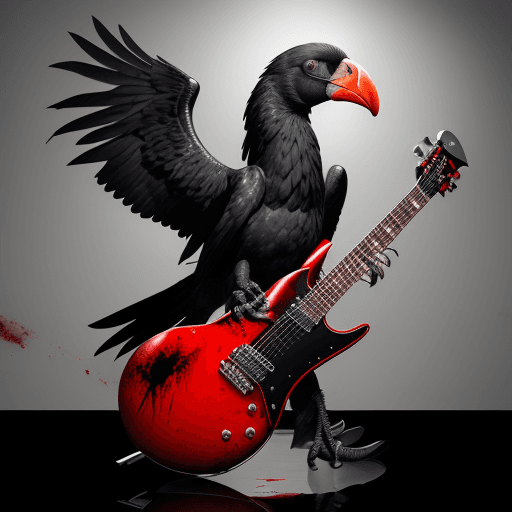 AI generated: imagen hyper realista Black metallic condor. with a background of blood, standing on a black electri...