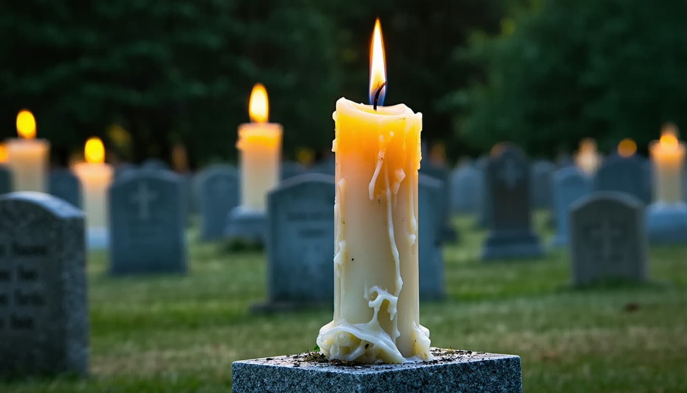 AI generated: a spiritual picture of a cemetery candle. very realistic