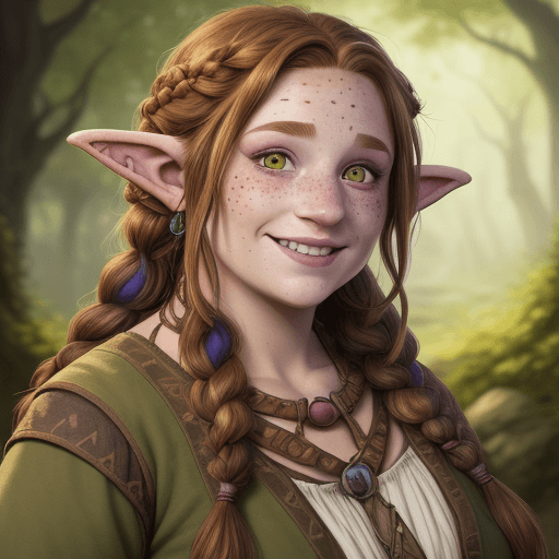 AI generated: Firbolg, female, druid, hyper realism, high Detail, freckles, dungeons and dragons, chubby, hazel gr...