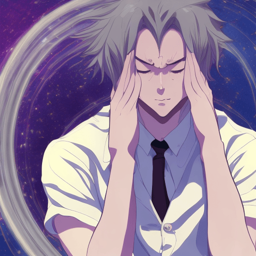AI generated: anime male sacred and panic while holding his head with 2 hands with panic attack expression, 4k