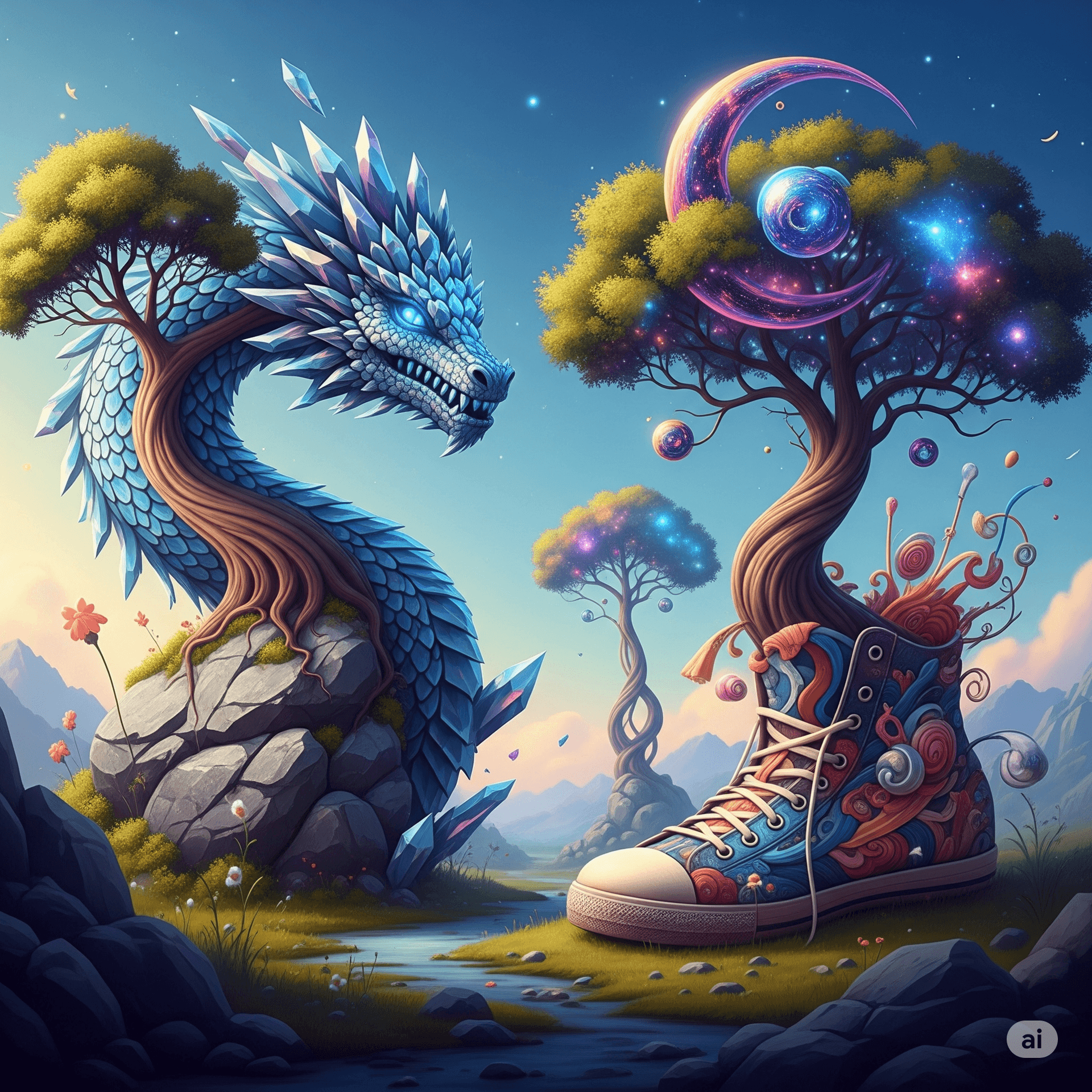 AI generated: Unleash a world where anything can morph into everything—a rugged, grey rock transforming into a maj...