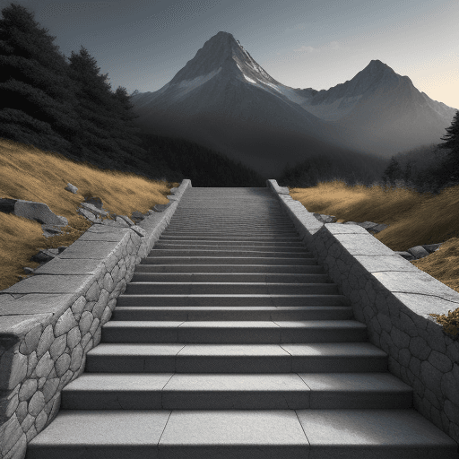 AI generated: stone stairs, a mountain made of stairs, minimalist natural backround 