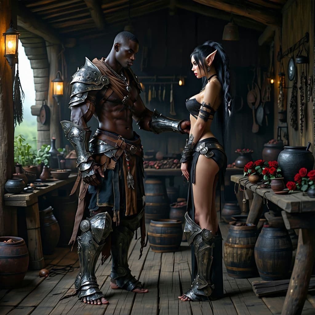 AI generated: High resolution Armor design, tall mocha skinned voodoo priest with leather and bone armor, sizing a...