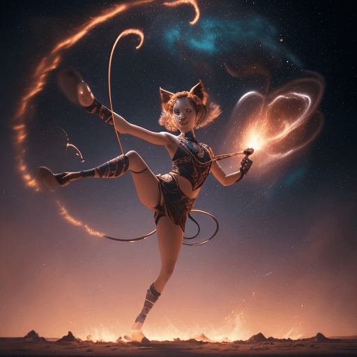 AI generated: cinematic portrait of a young beautiful pretty and cute female with a monkey tail, kitty ears and ca...