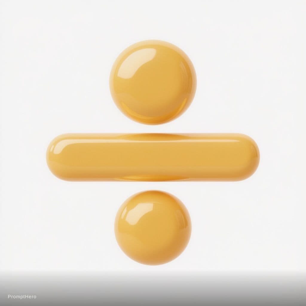 AI generated: Cute 2.5D division symbol (÷), exactly one small round dot above and one small round dot below a sho...