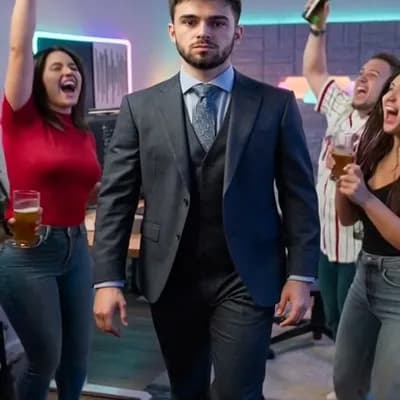 AI generated video: A medium tracking shot of a specific Middle Eastern man in his early 30s with short buzz-cut hair an...