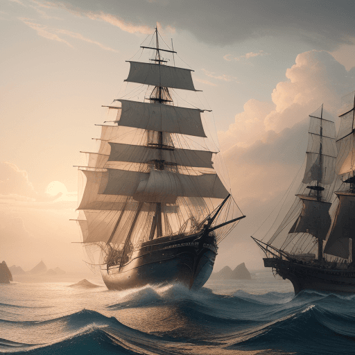AI generated: Photo of a ultra realistic sailing ship, dramatic light, pale sunrise, cinematic lighting, battered,...