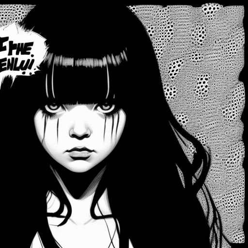 AI generated: black and white drawing of a girl , in the style of horror manga, bill sienkiewicz, animated gifs, y...