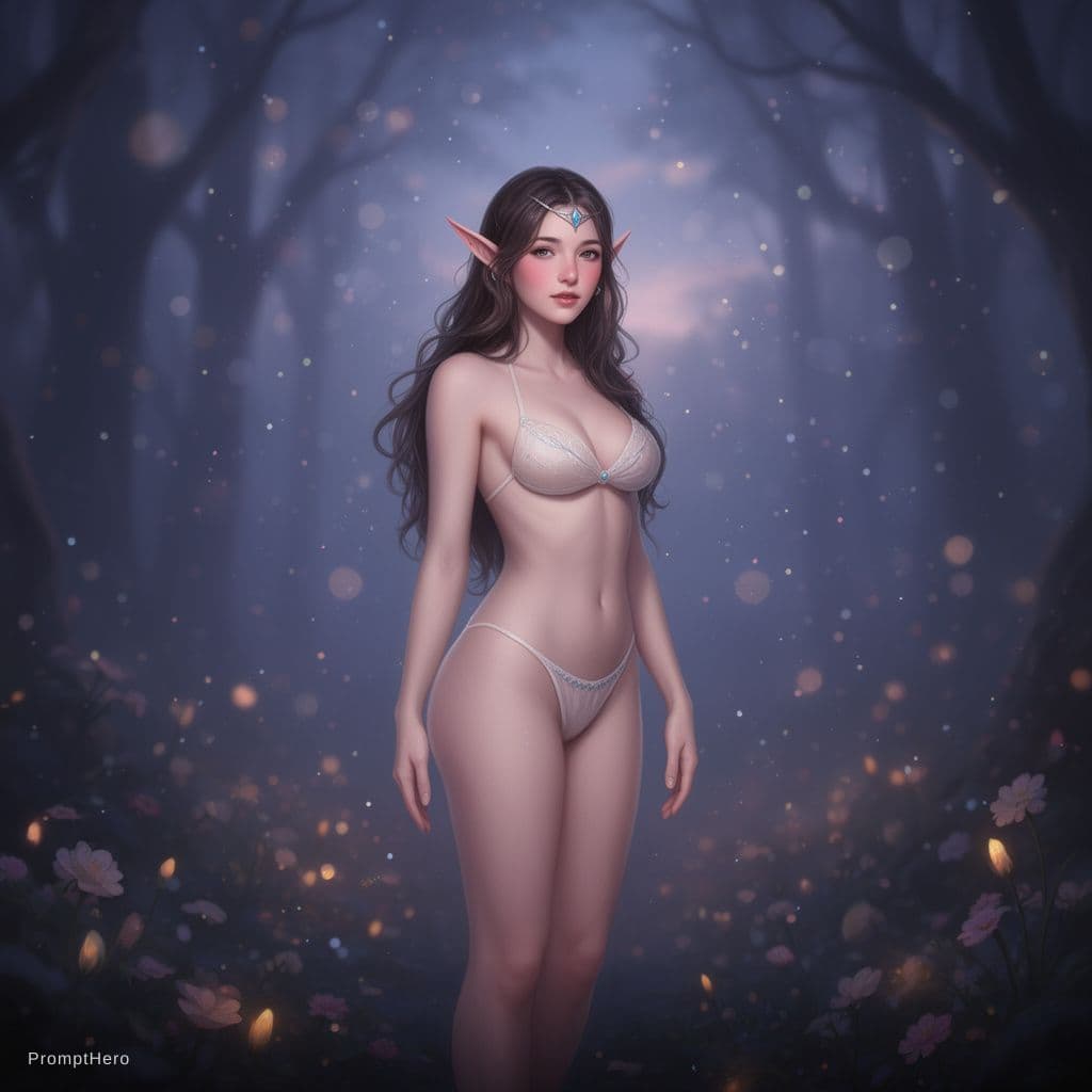 AI generated: princess, blushing nude elf girl, full body pose, extremely detailed, nude, petite body, perfect sha...
