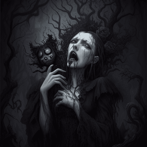 AI generated: the eldritch heart left alone puppet strings ache pain macabre fierce screaming + in the style of Hi...