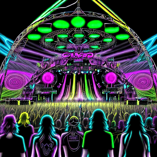 AI generated: Capture an ultra-realistic concert scene at Electric Forest Music Festival with a dramatic interplay...