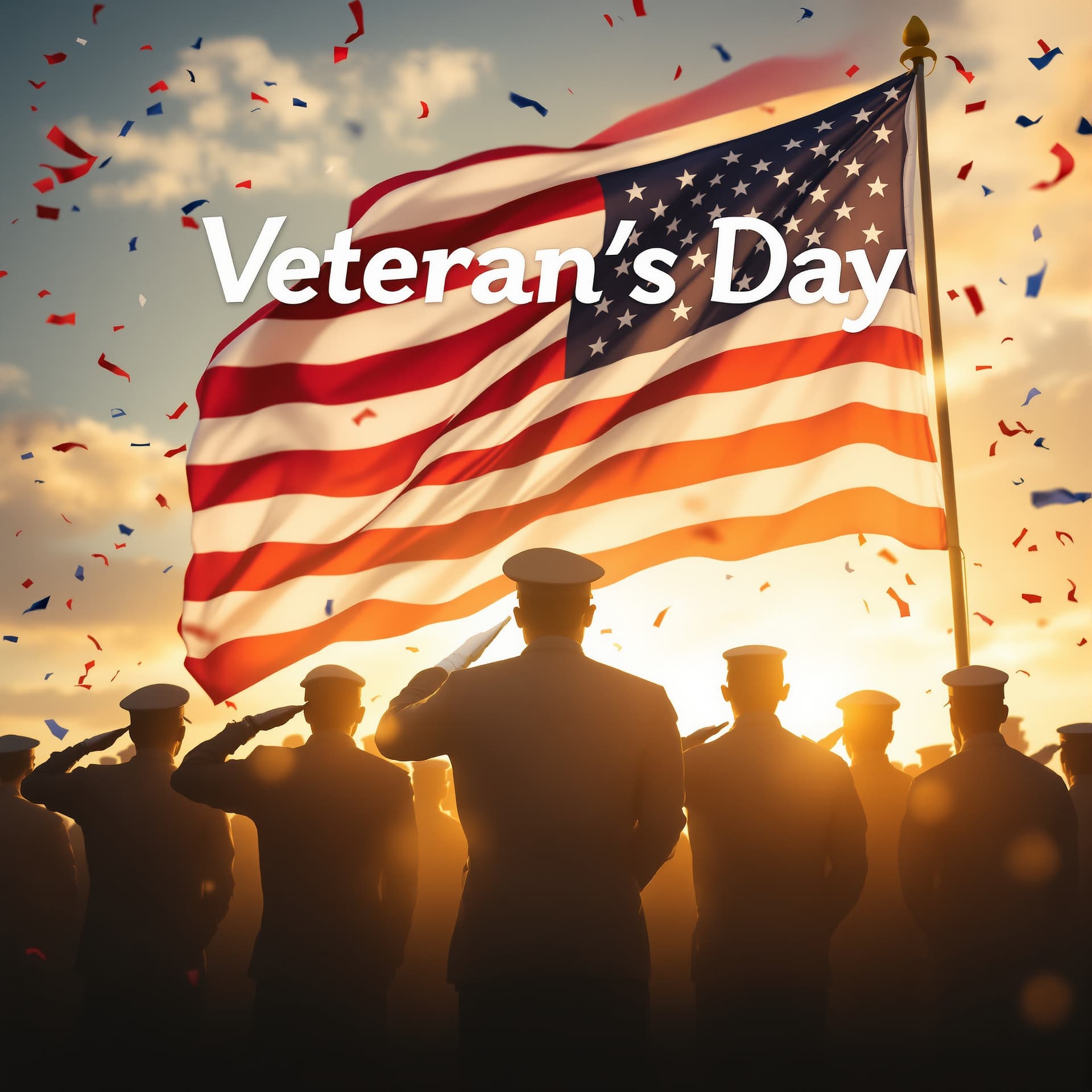 AI generated: A solemn and inspiring scene featuring a diverse group of veterans standing proudly in uniform, salu...