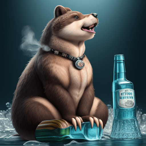 AI generated: Photo ultra realistic, animal , 4k, beaver, with 6 paws, thick hair, sitting on the neck of the bott...