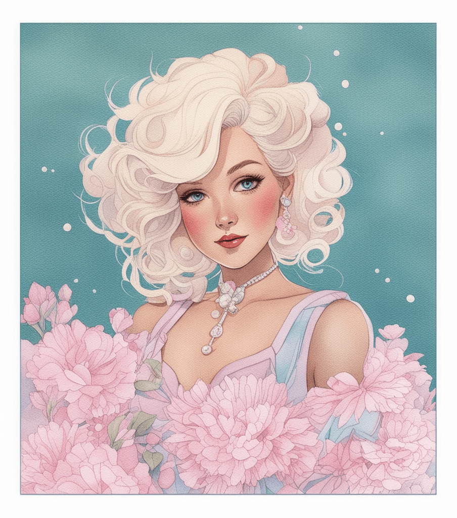 AI generated: a drawing of a woman with white hair and pink dress, retro anime girl, inspired by Pearl Frush, cute...