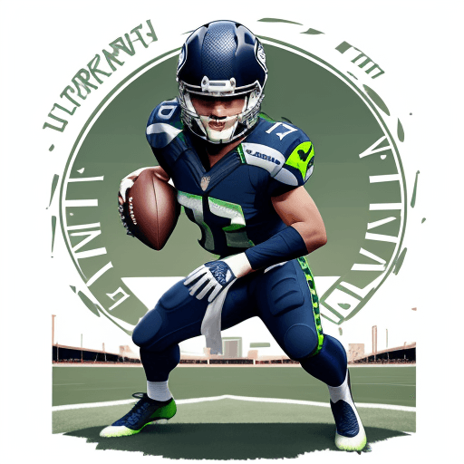 AI generated: Name: "TURKEY AND TOUCHDOWNS", Turkey wearing helmet dressed like a football player wearing Seahawks...