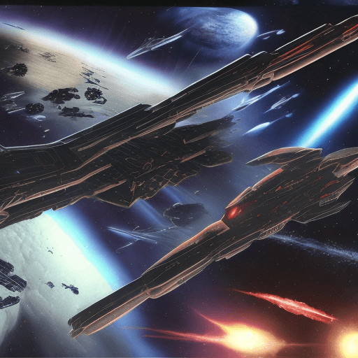 AI generated: space combat of Death Shadow, Captain Albator's spaceship