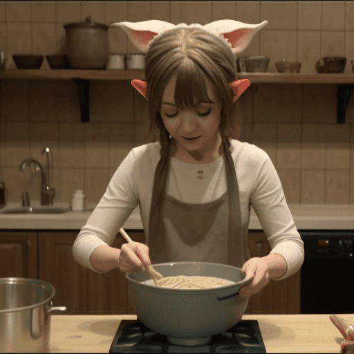 AI generated: Dobby the harry potter elf cooking ramen in the set of "Soñe que volaba" from the youtube channel @o...