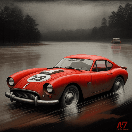 AI generated: red race car, in the style of sam spratt, historical illustrations, old masters, genndy tartakovsky,...
