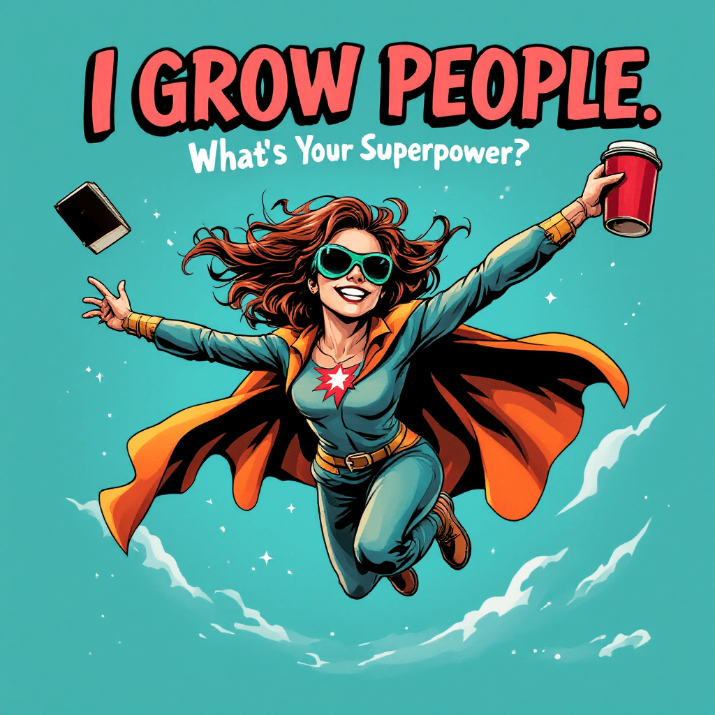 AI generated: A dynamic, comic-style superhero teacher flying with books in one hand and a coffee mug in the other...