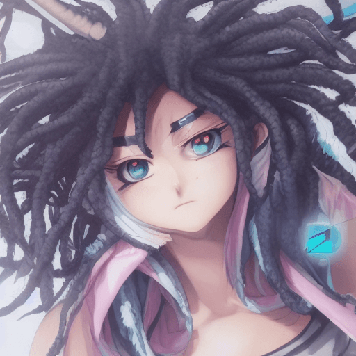 AI generated: perfect anime ilration, 1, woman, huge s, dreadlocks, (clroom, ,  uniform, ), leggings, white hair h...