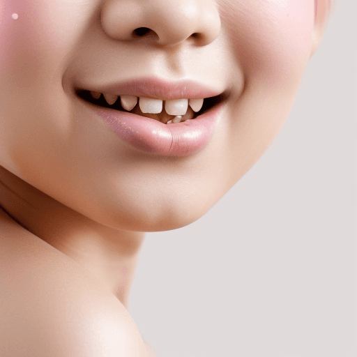 AI generated: Close up of a beautiful Japanese woman's face, Biting a pink vinyl stick sized like a bubble gum wit...