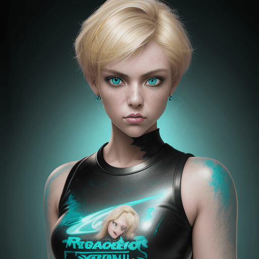 AI generated:  a stunning realistic photograph portrait of a beautiful blonde short brush hair 20 year old woman, ...