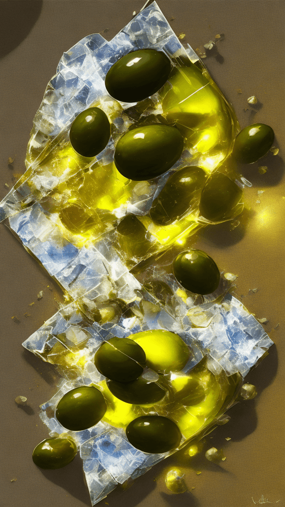 AI generated: <lora:CrystallineAI-000009:1>, concept art, top-down view of a Fallacious olive oil, at Golden hour,...