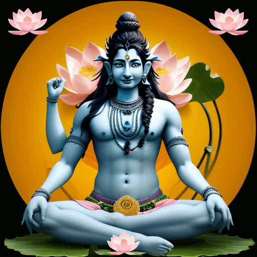 AI generated: create an image of lord shiva with lotus flowers