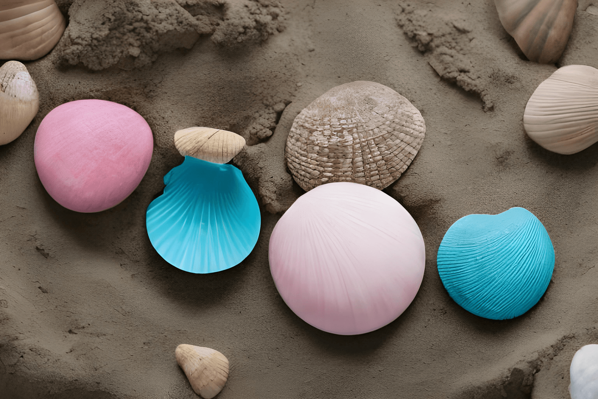 AI generated: Tiffany brand ad concept, shells and pebbles