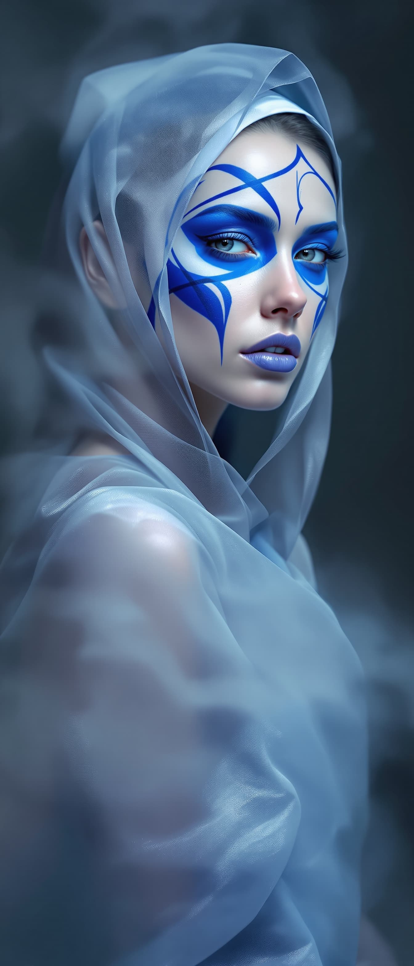 AI generated: "Fashion fine art imagery, full-height vertical portrait. A stylish lithe supermodel in her early 20...