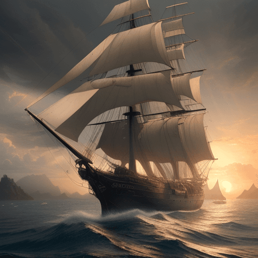 AI generated: Photo of a ultra realistic sailing ship, dramatic light, pale sunrise, cinematic lighting, battered,...
