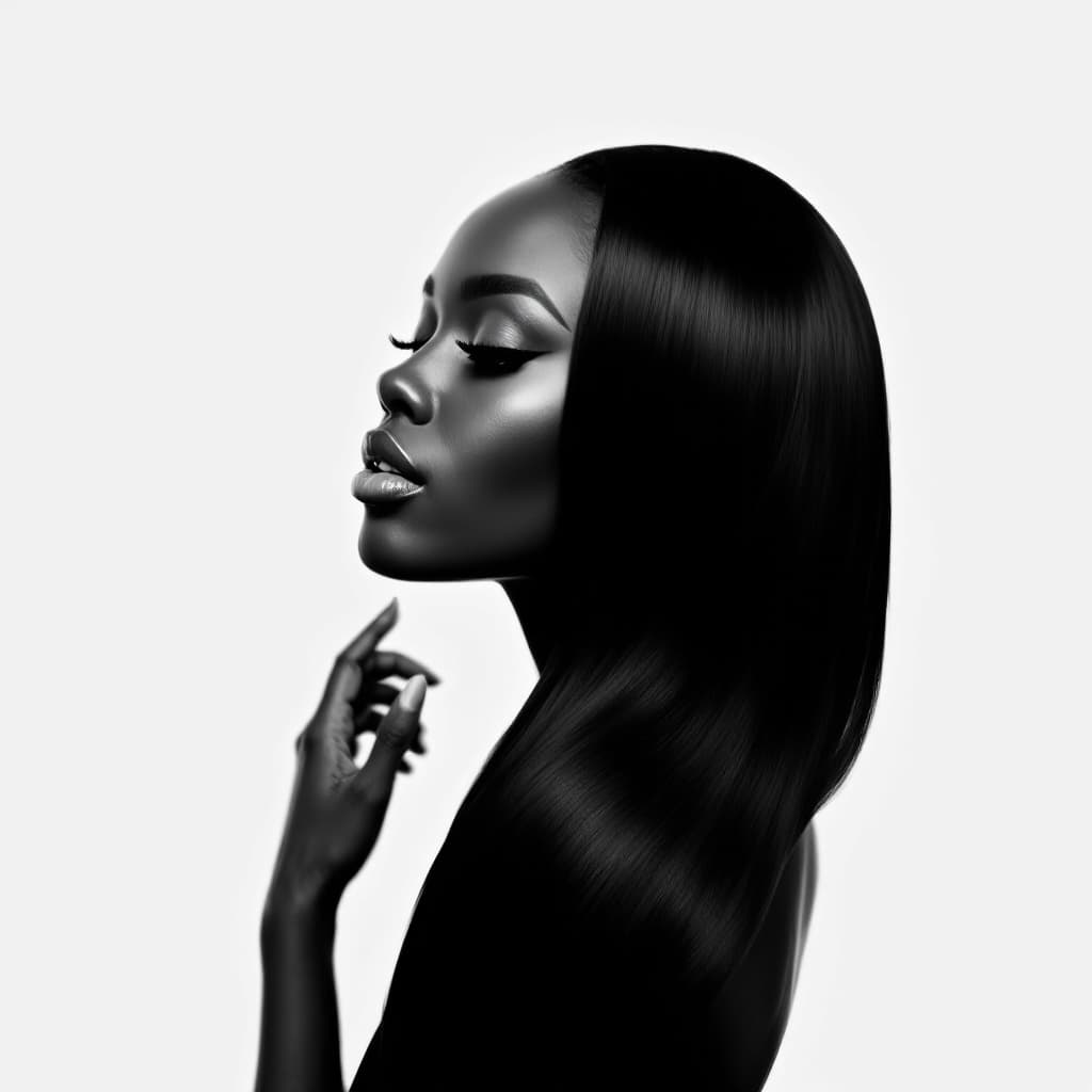 AI generated: black woman with hair extensions as logo for "henderson hair emporium"