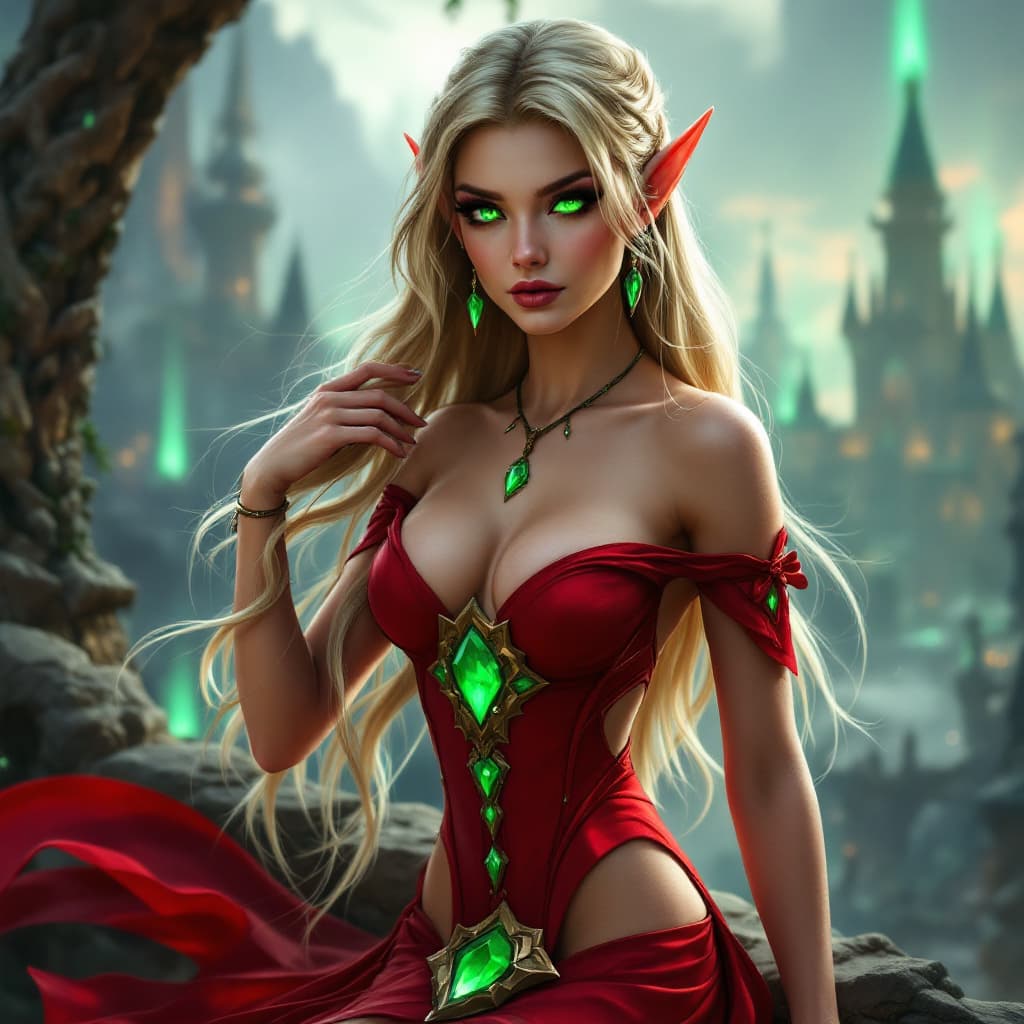 AI generated: ((Full body)), Small, highly detailed (Blood elf from World of Warcraft), alluring pose, dressed in ...