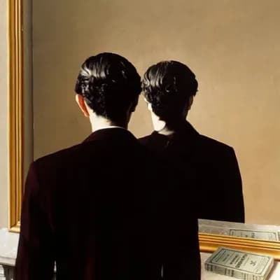AI generated video: recreate this image and let person turn around and show his face. The mirror image will also turn ar...