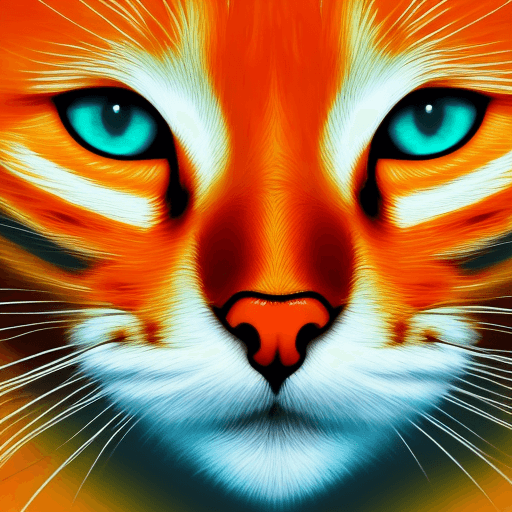 AI generated: a flat illustration of a orange cat, exaggerated pose, green eyes, minimalist art, pure klein blue b...