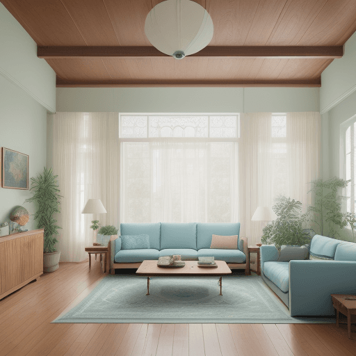 AI generated: High resolution photography interior design, dreamy sunken living room conversation pit, wooden floo...
