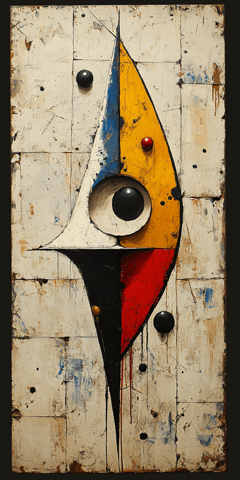 AI generated: A chalk drawing of an abstract character, in the style of Joan Miró, colorful --chaos 75 --ar 1:2 --...