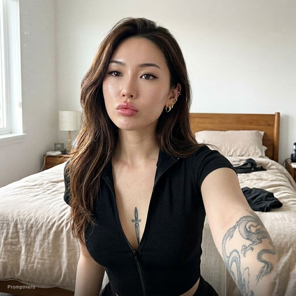 AI generated: Candid iPhone front camera selfie of Aera Sol Williams, a 24-year-old mixed East Asian (Korean) and ...